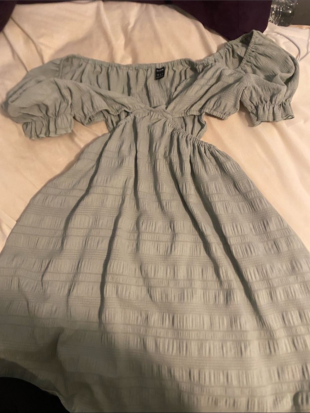 SHEIN Sage Green Off-Shoulder Smocked Midi Dress